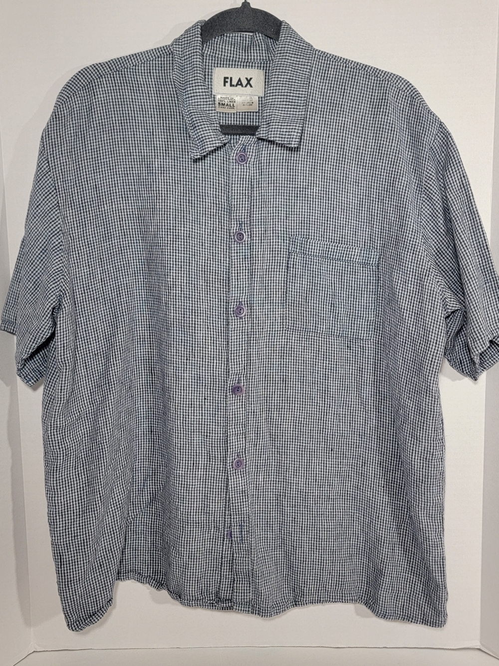 Flax Blue and White Gingham Short-Sleeve Button-Down Top